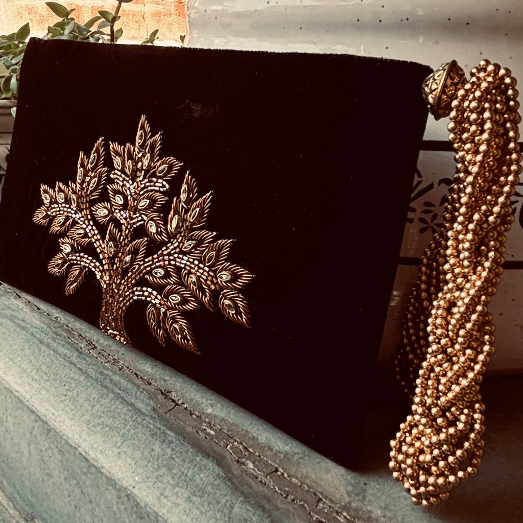 Tree Of Life Black Zardozi Wristlet