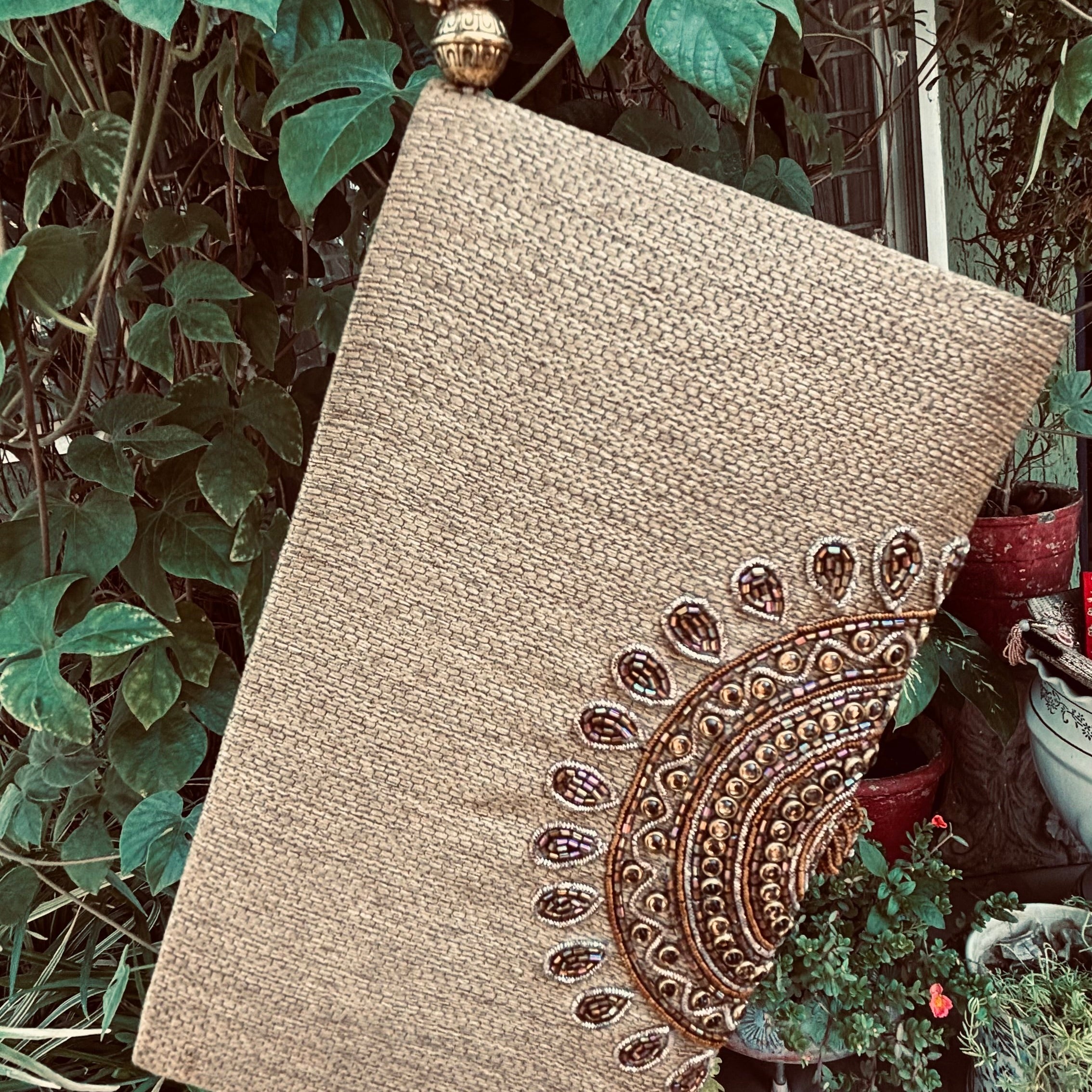 Beige Zardozi Motif Wristlet
