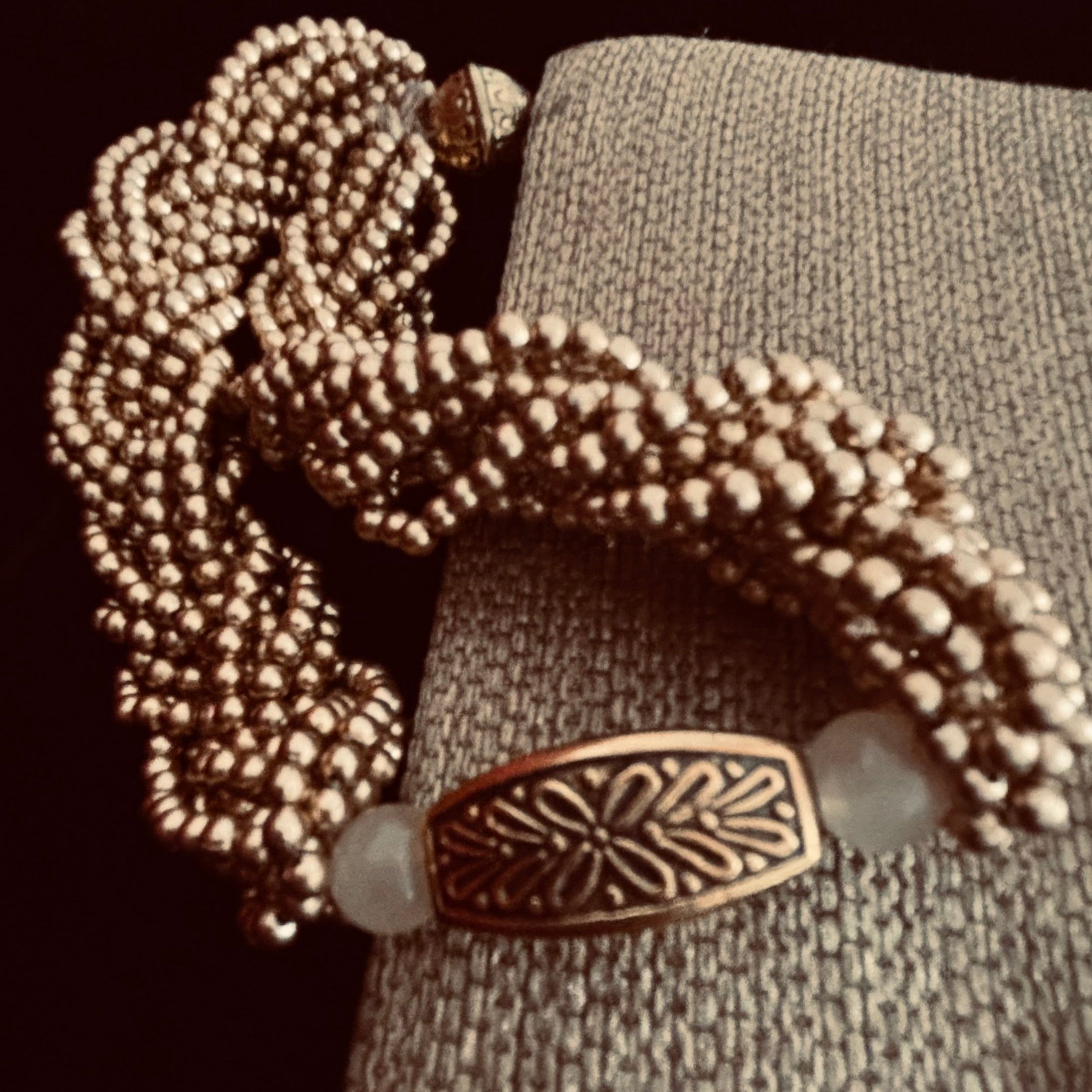 Beige Zardozi Motif Wristlet