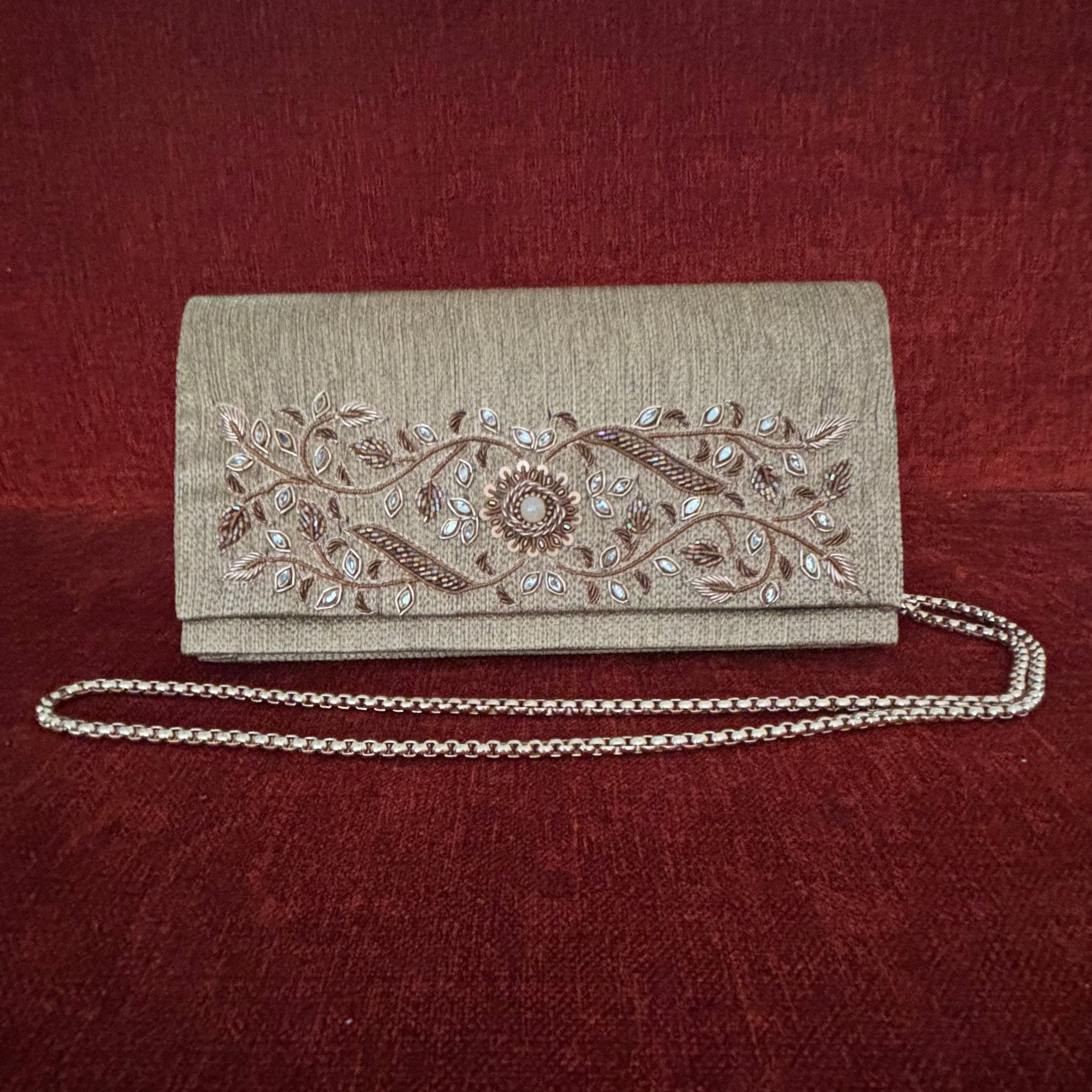 Beige Zardozi Soft Clutch