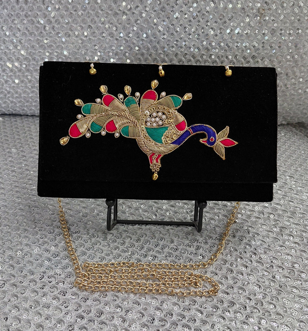Velvet Peacock Box Clutch