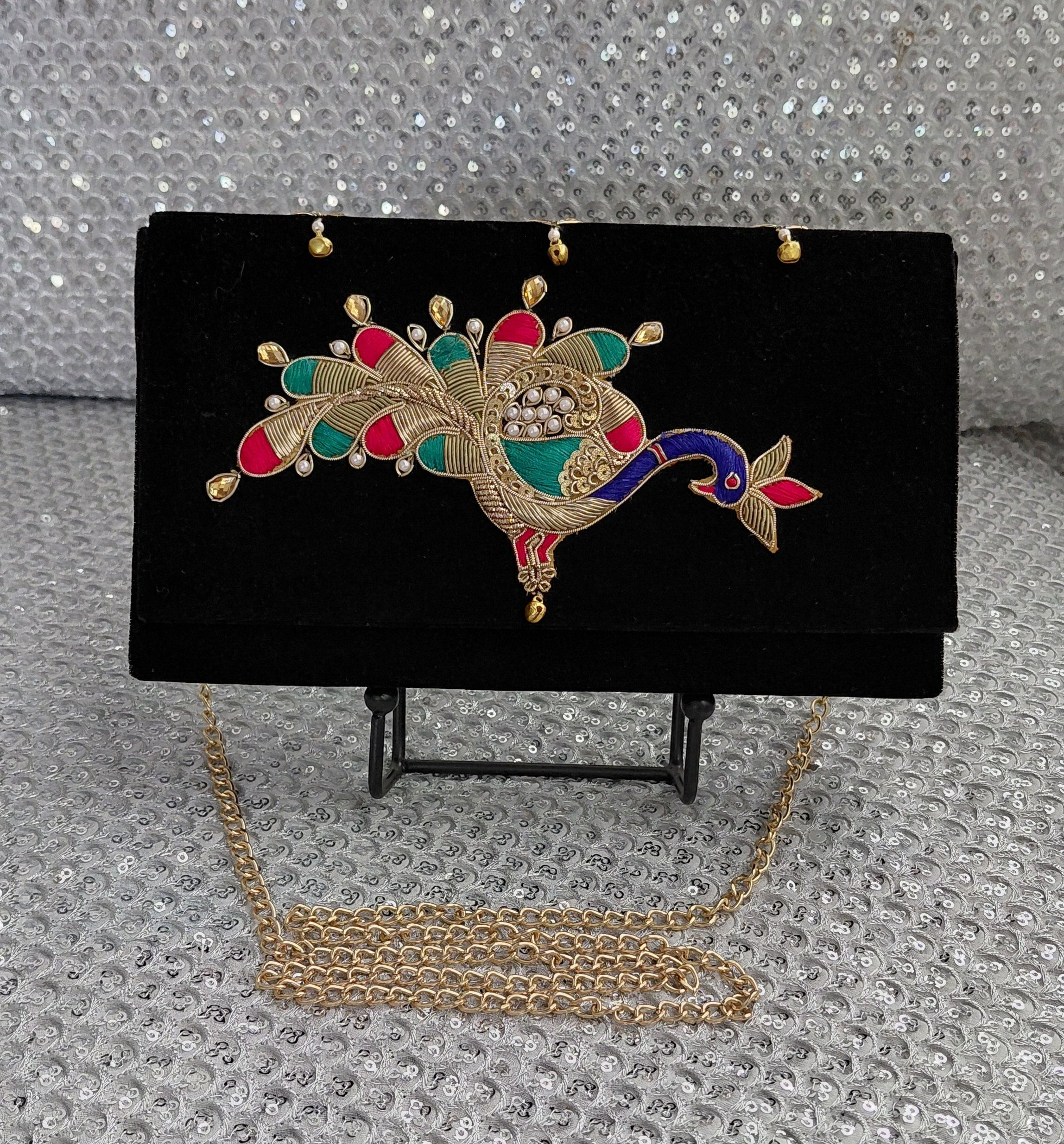 Velvet Peacock Box Clutch