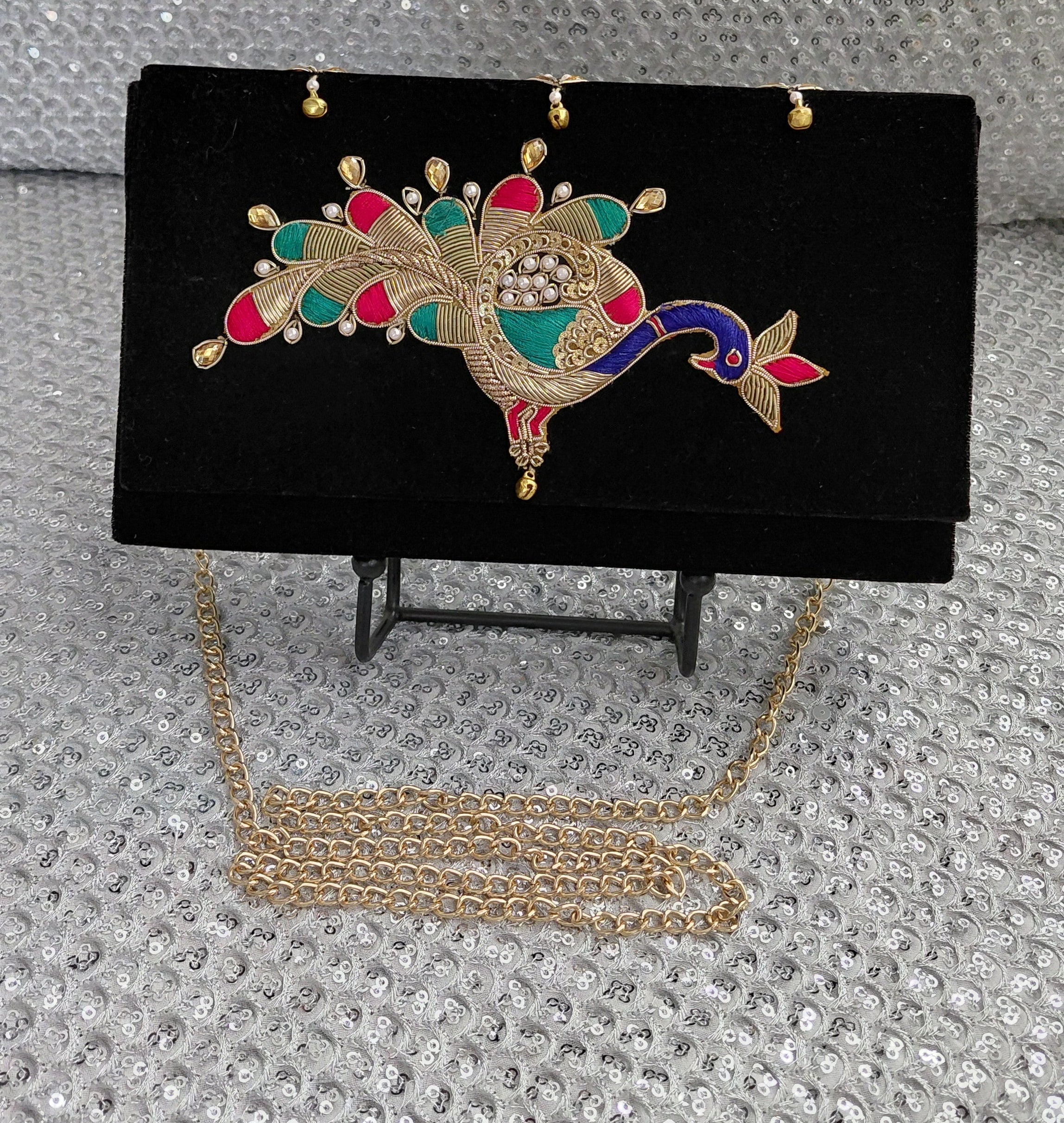 Velvet Peacock Box Clutch