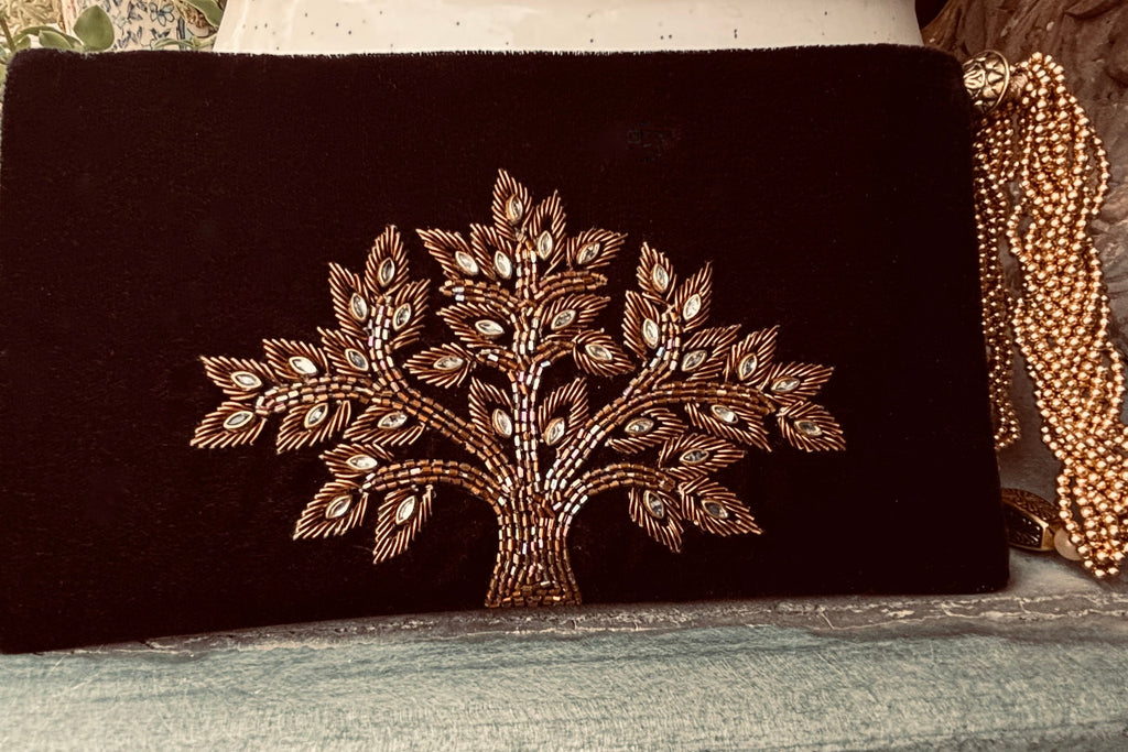 Tree Of Life Black Zardozi Wristlet