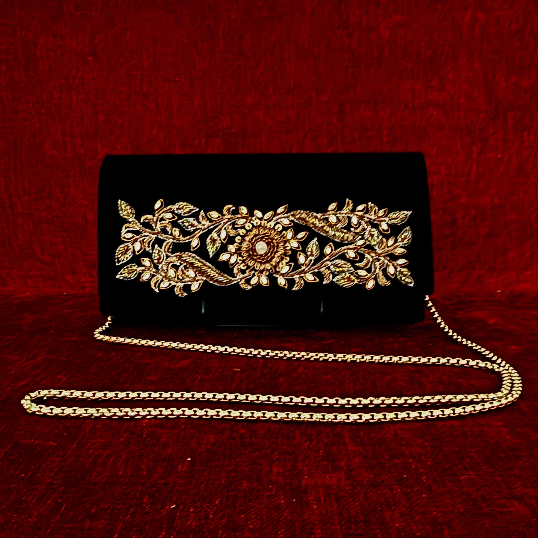 Black Velvet Zardozi Soft Clutch