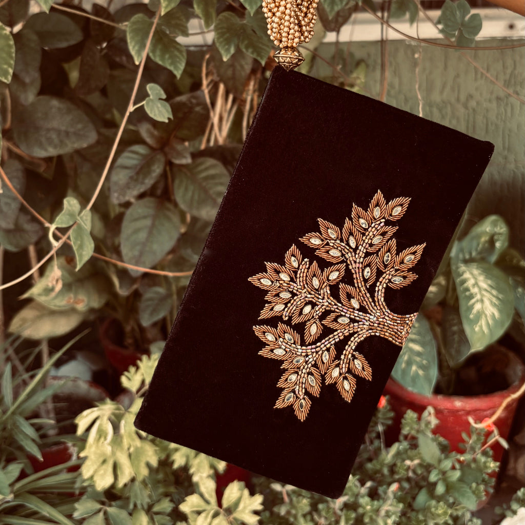 Tree Of Life Black Zardozi Wristlet