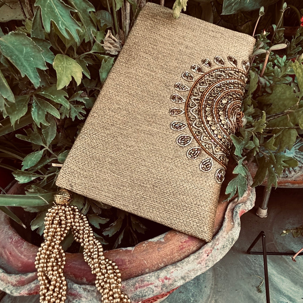 Beige Zardozi Motif Wristlet