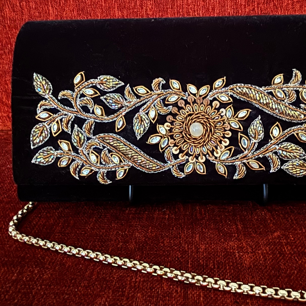 Black Velvet Zardozi Soft Clutch