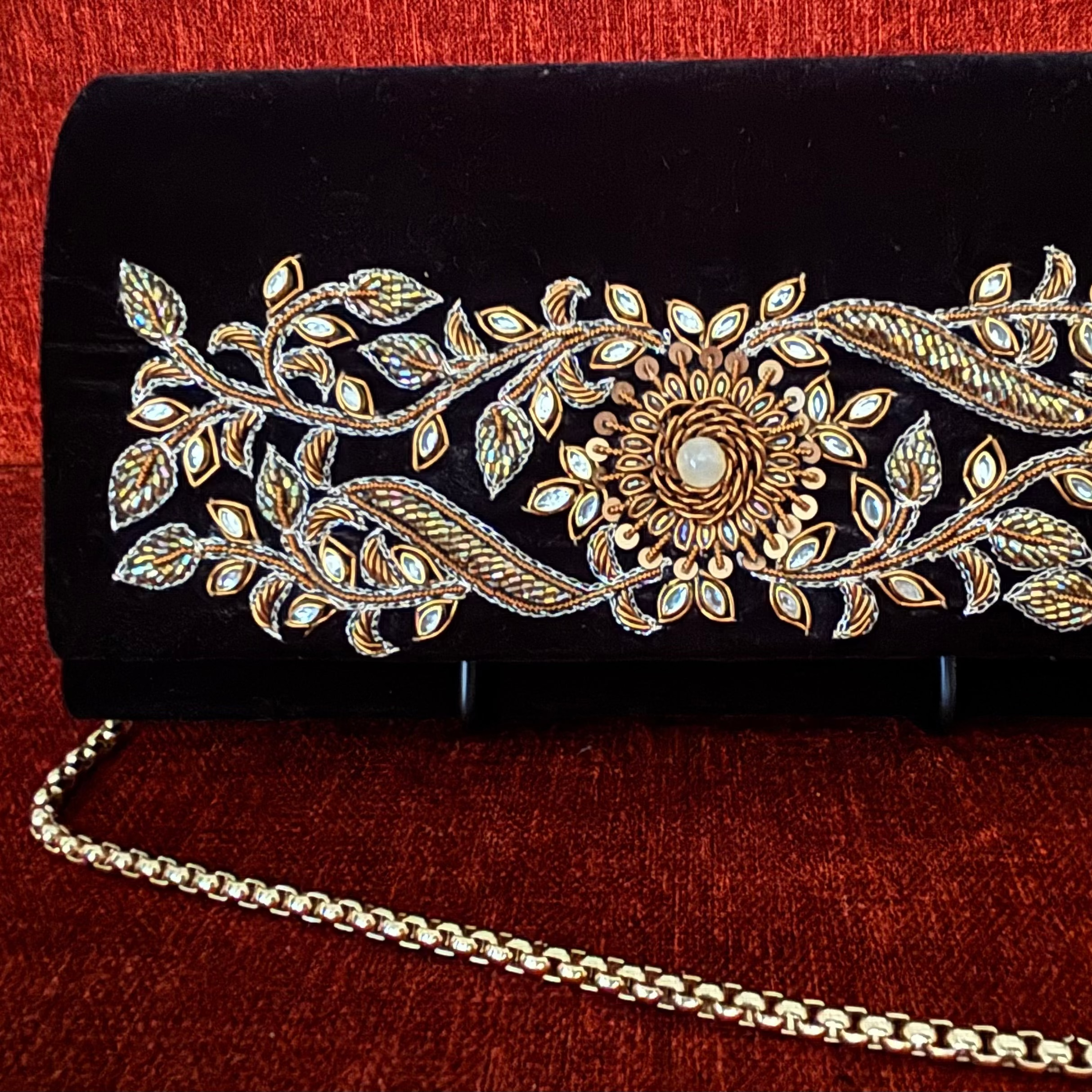 Black Velvet Zardozi Soft Clutch
