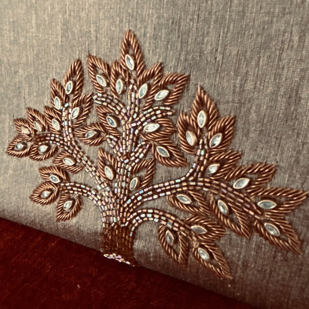 Tree Of Life Beige Zardozi Wristlet