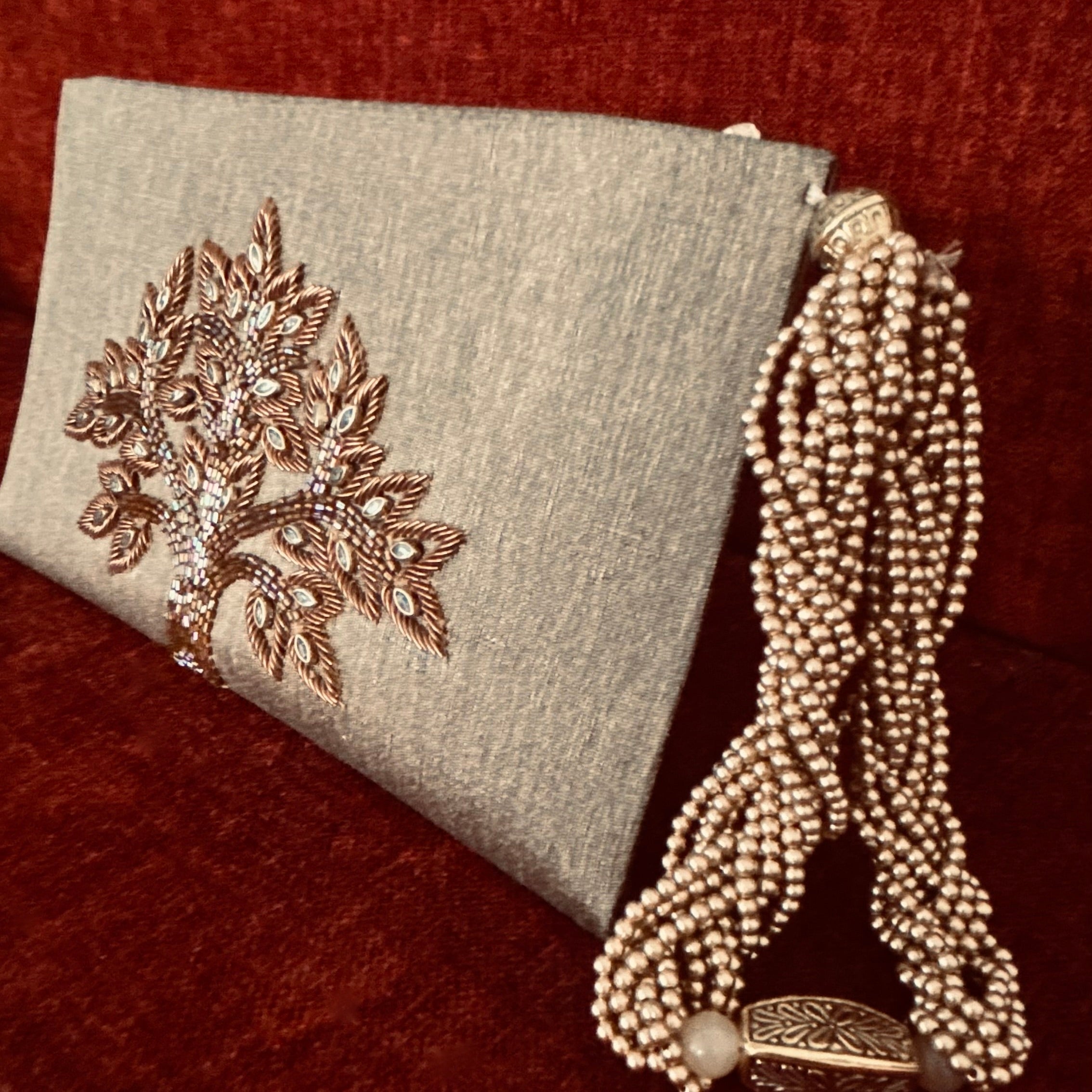 Tree Of Life Beige Zardozi Wristlet