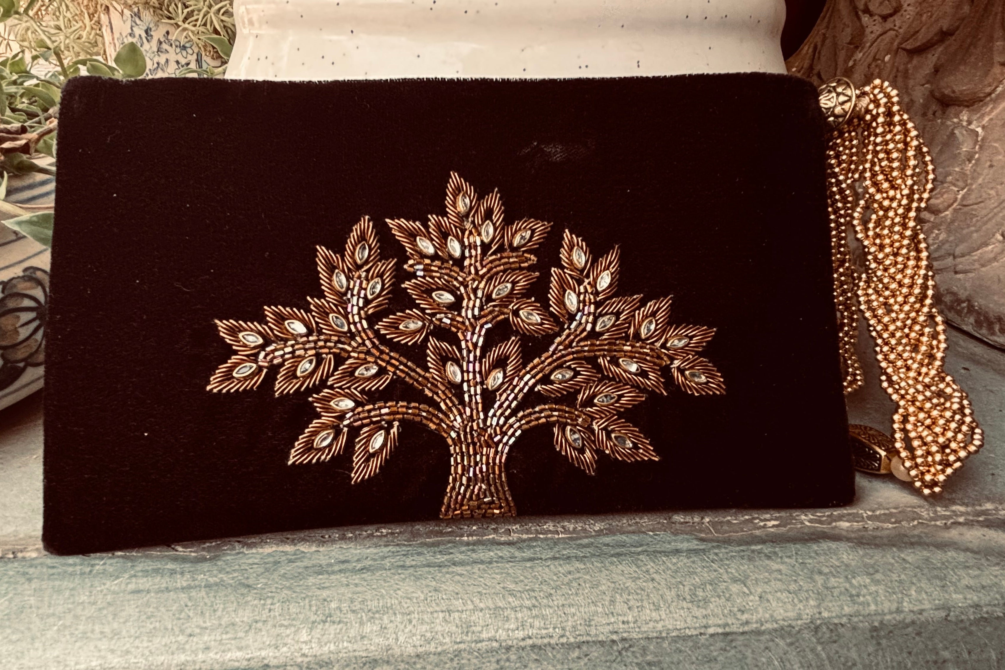 Tree Of Life Black Zardozi Wristlet