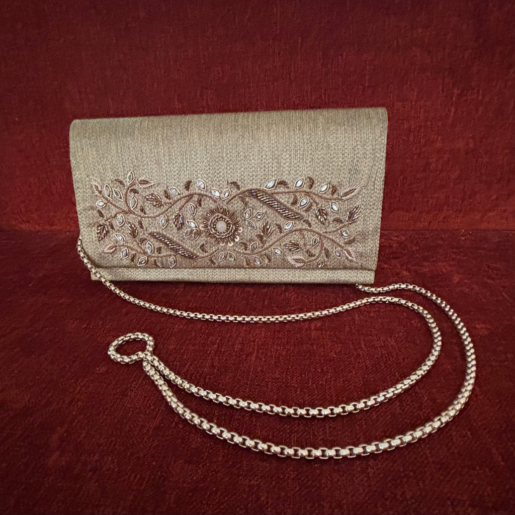 Beige Zardozi Soft Clutch