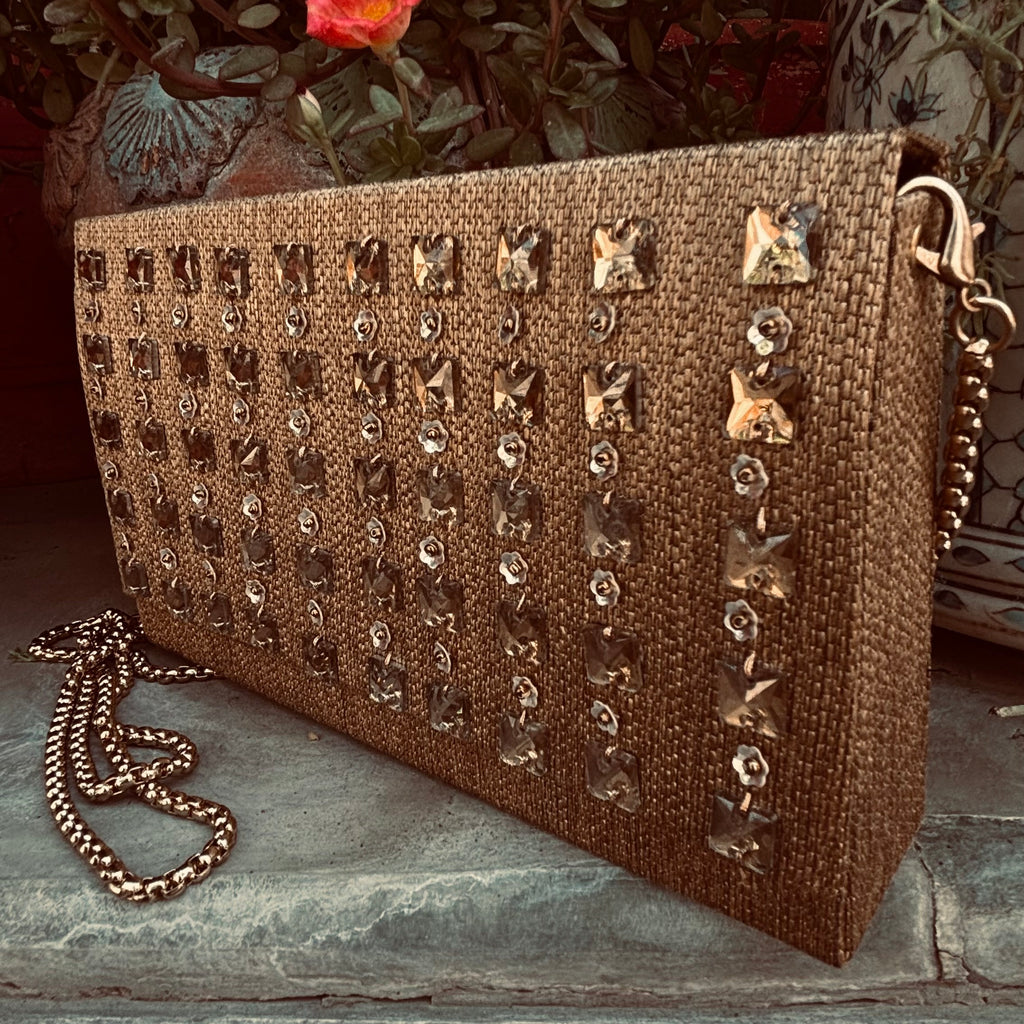 Golden Embellished Box Clutch