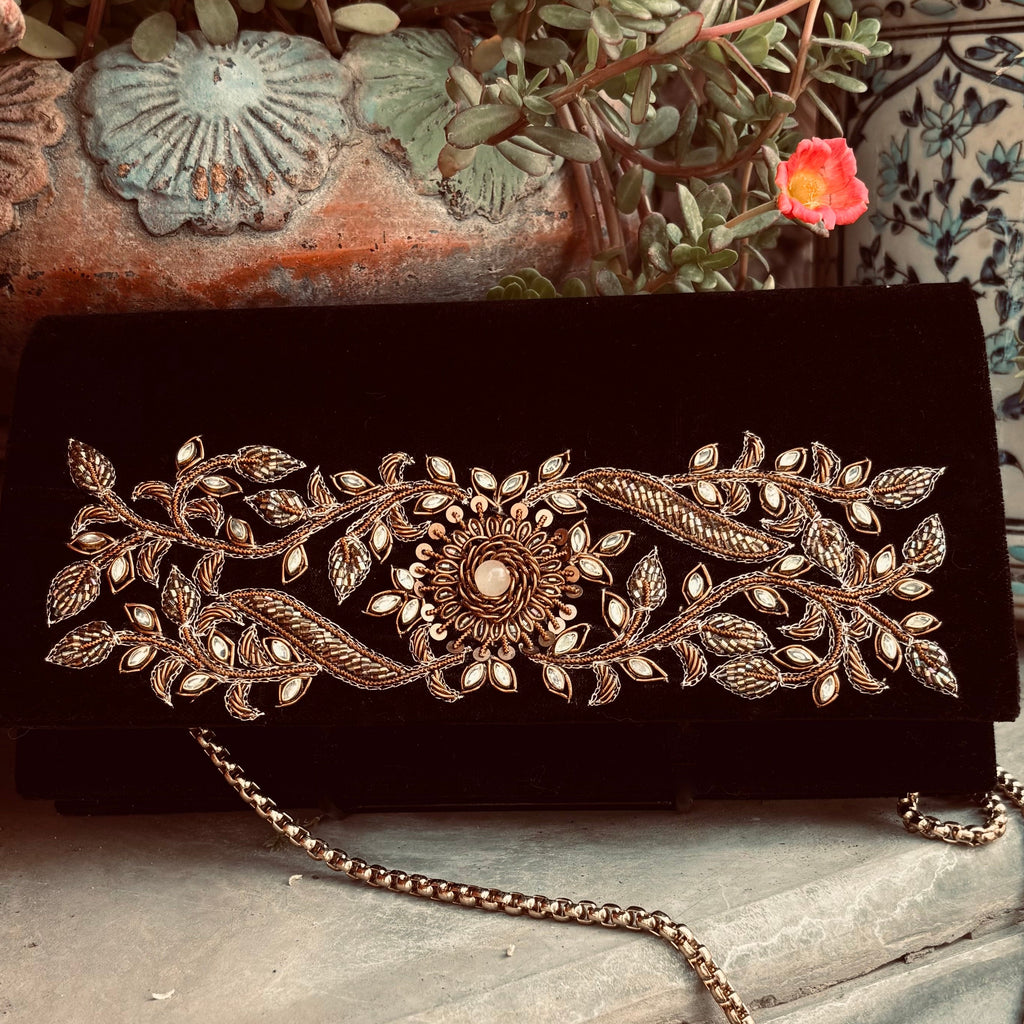 Black Velvet Zardozi Soft Clutch