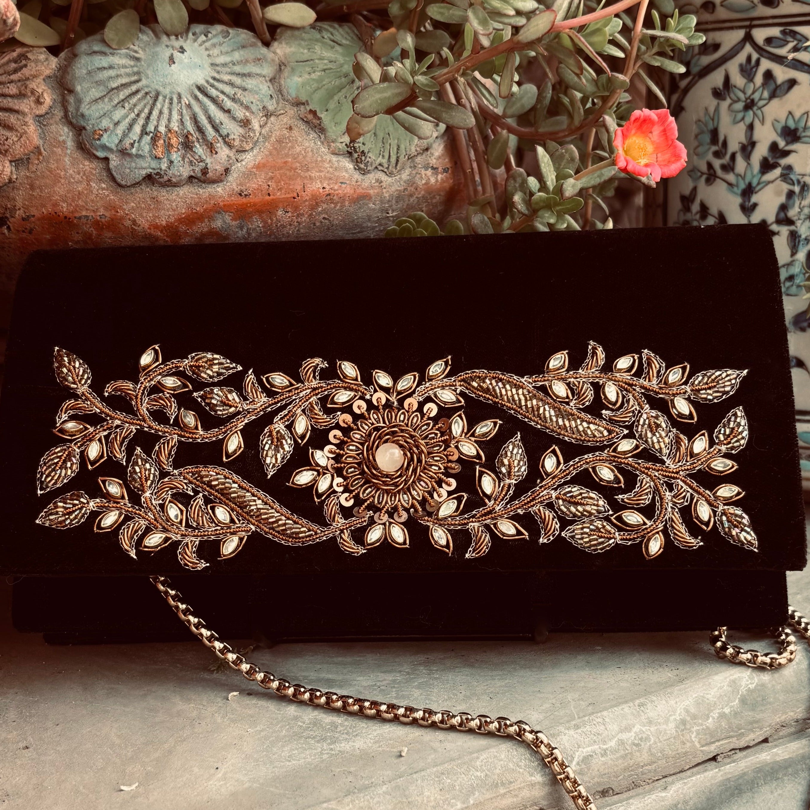 Black Velvet Zardozi Soft Clutch