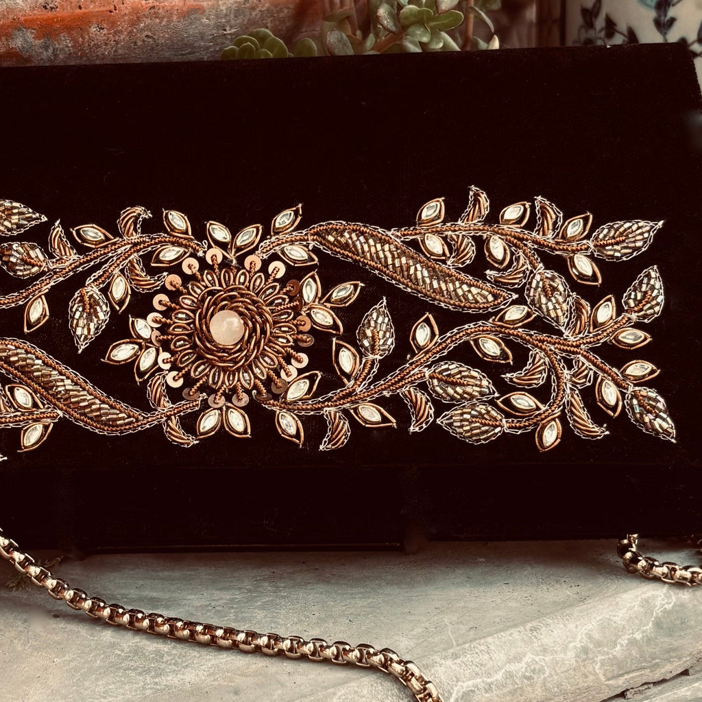 Black Velvet Zardozi Soft Clutch