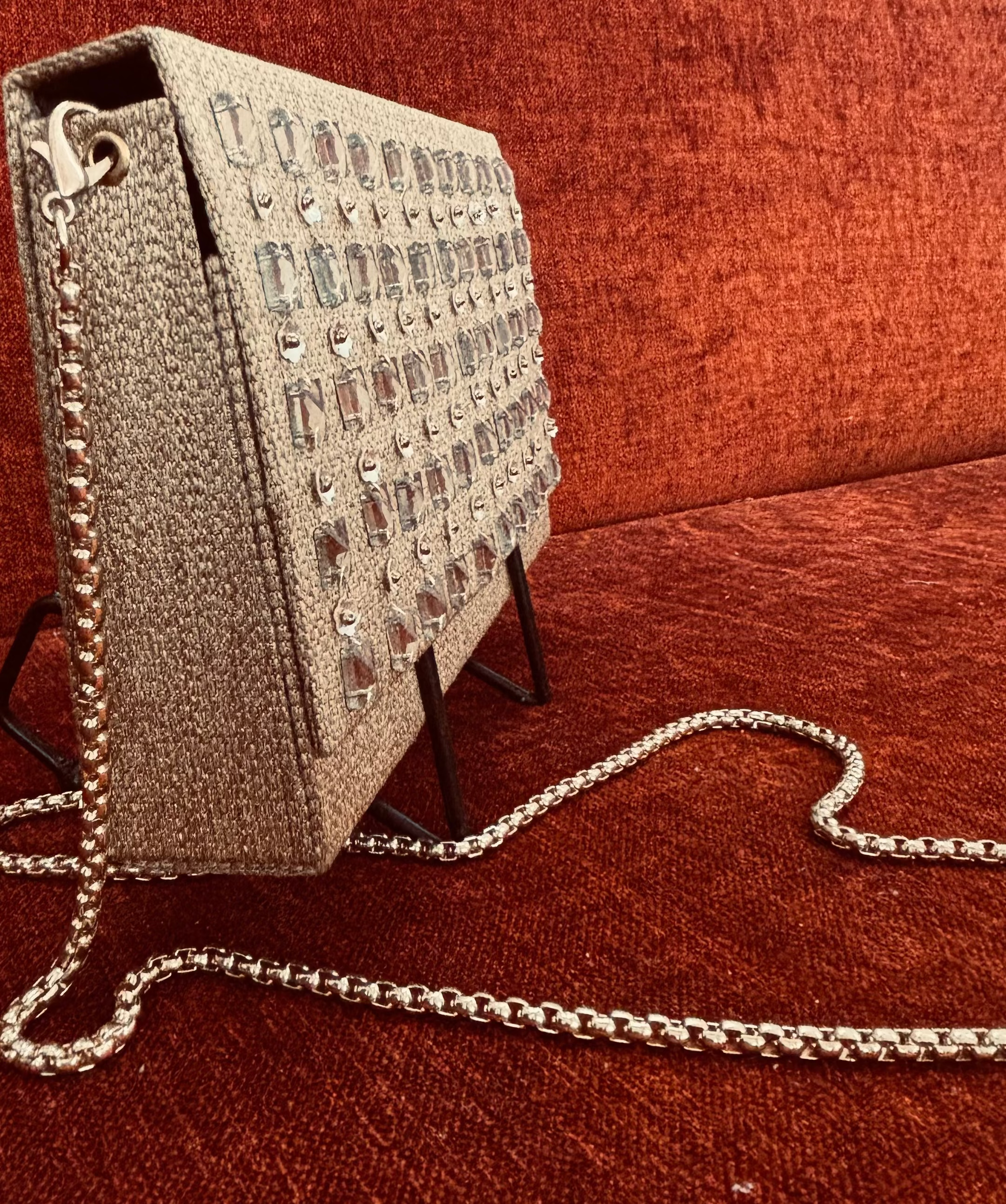 Golden Embellished Box Clutch